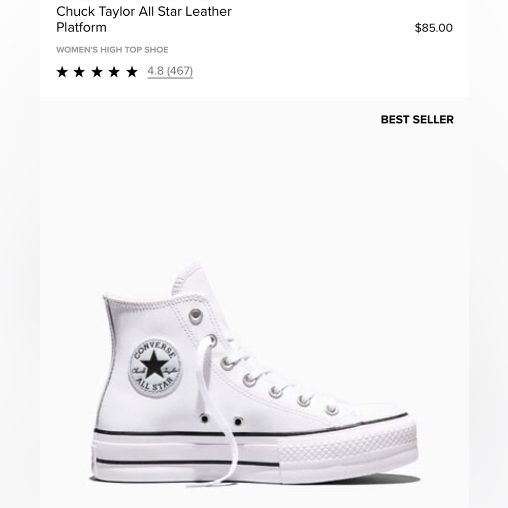 Converse Chuck Taylor All Star White Leather Platform High Tops Size 8